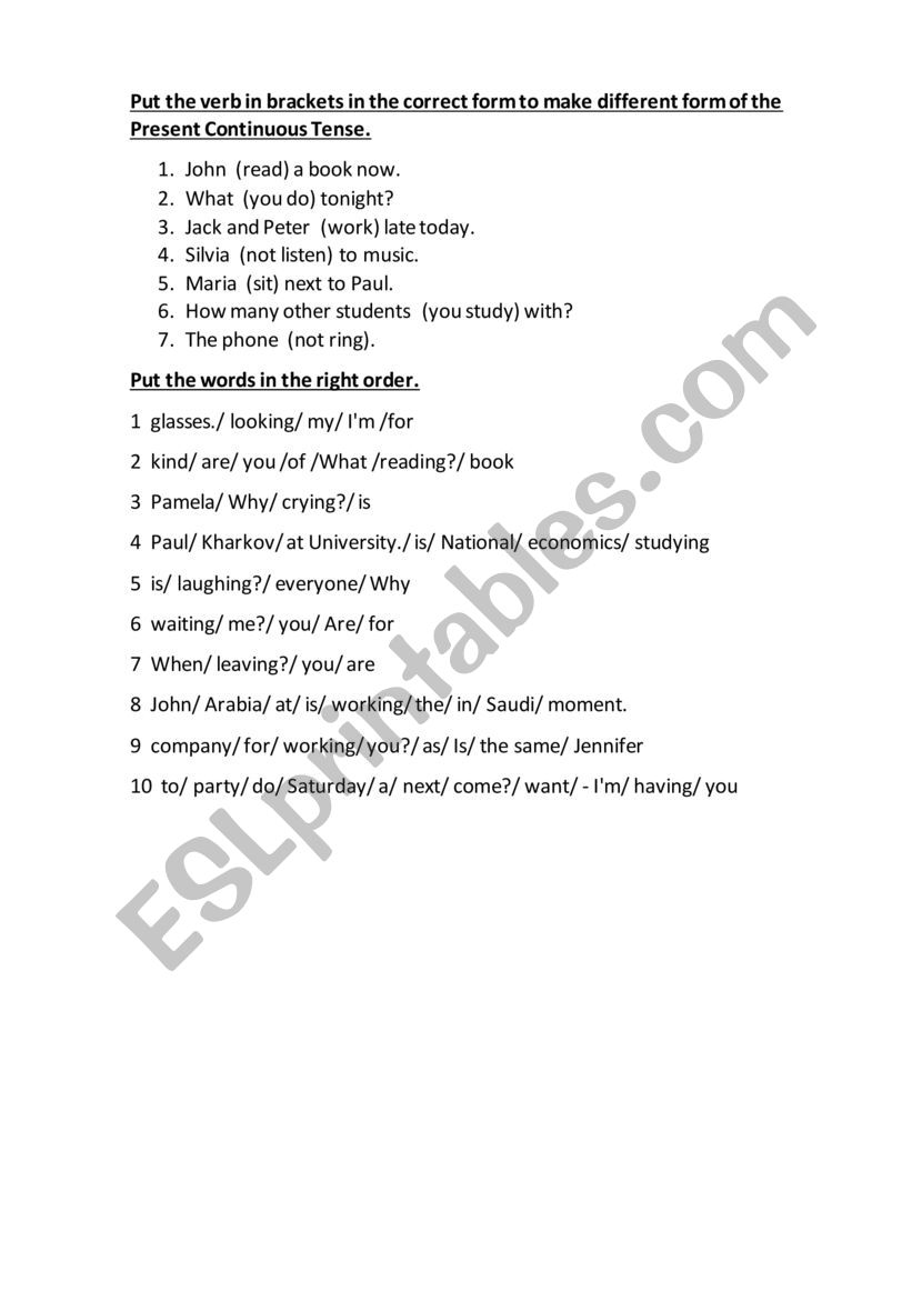Present Cont worksheet