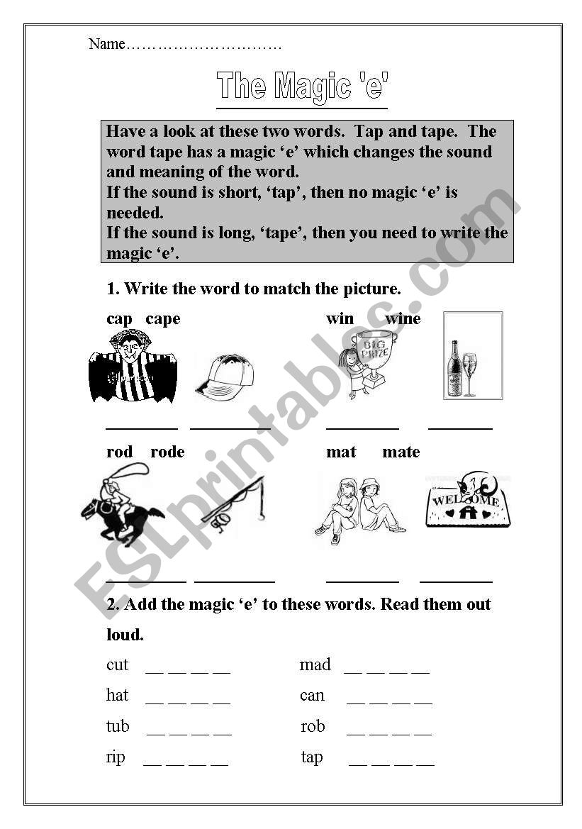 The Magic E worksheet