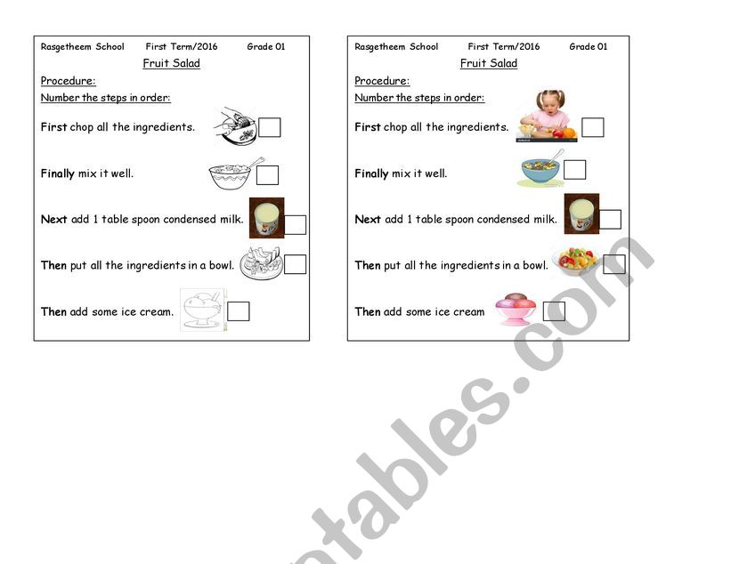 Fruit Salad procedure worksheet