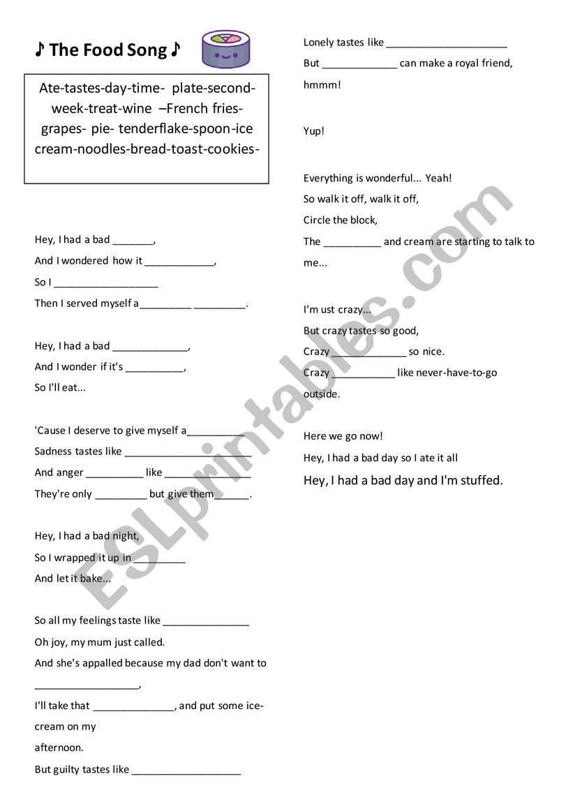 the food song  worksheet