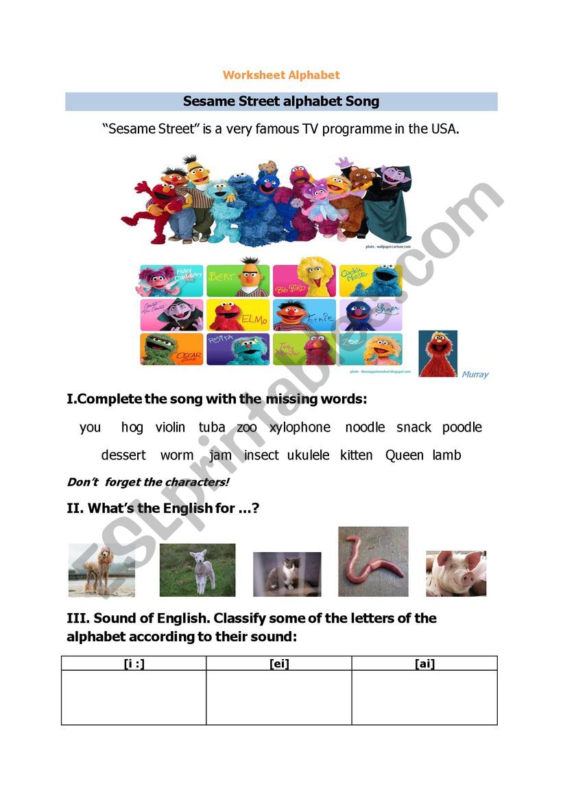 Alphabet Song Sesame Street worksheet