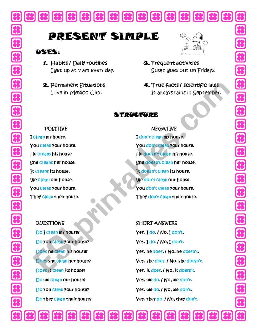 PRESENT SIMPLE EXPLANATION worksheet