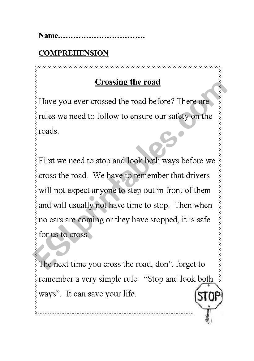 Comprehension worksheet