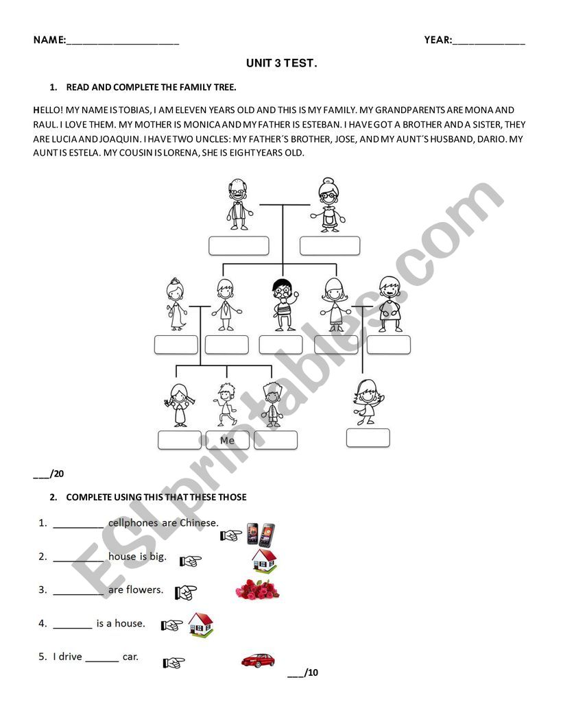 Revision test worksheet