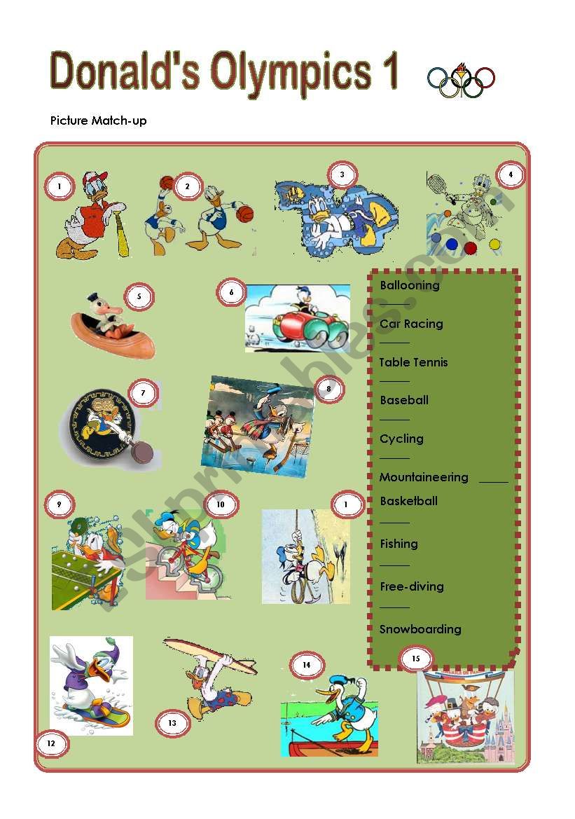 DonaldÂ´s Olympics 1 worksheet