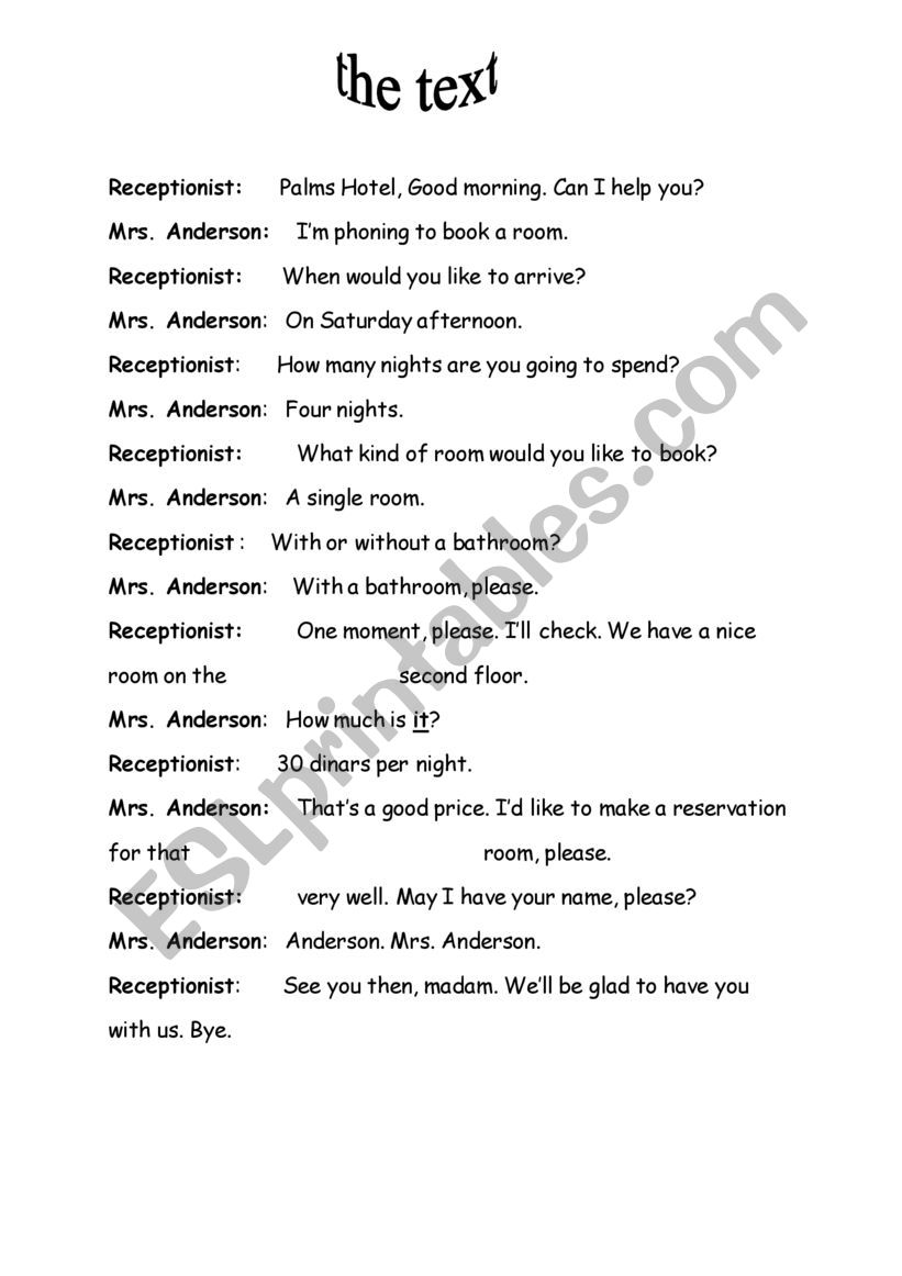 the receptionist worksheet