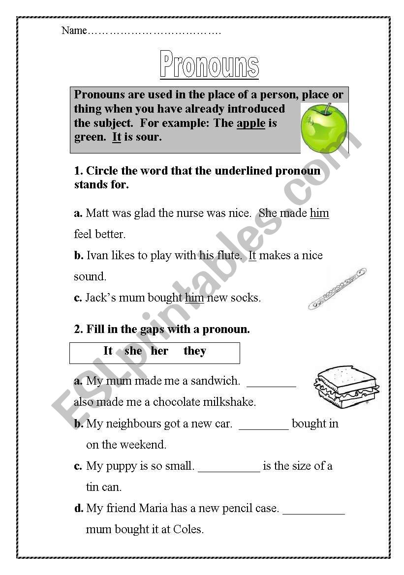 pronouns worksheet