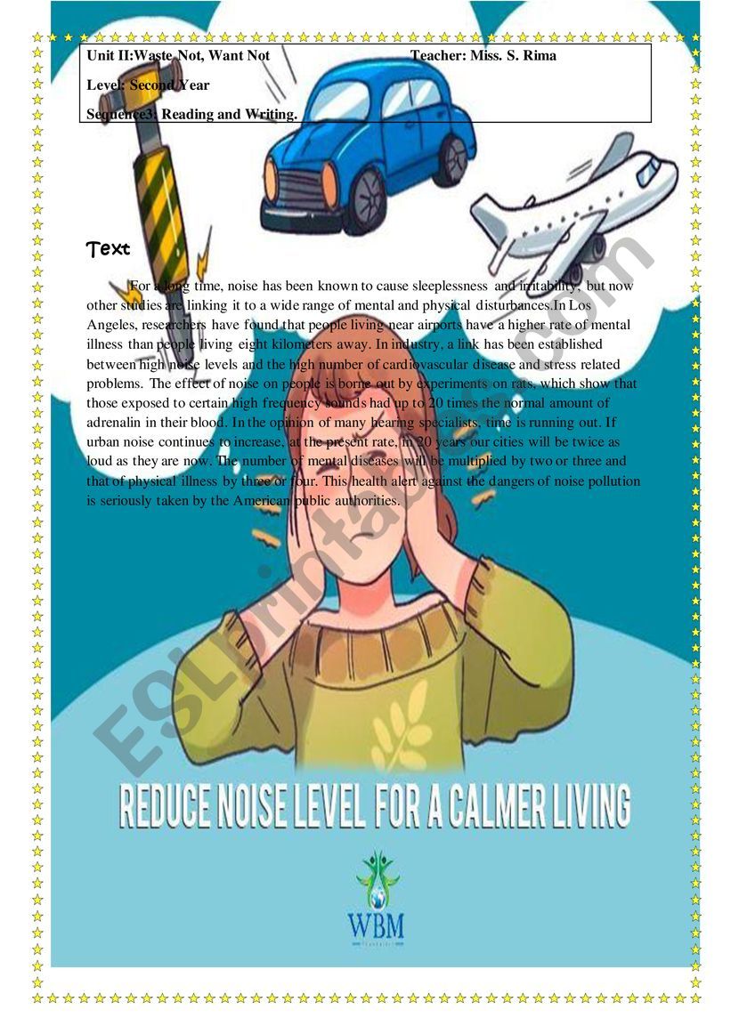 noise pollution lesson for second year scientific stream