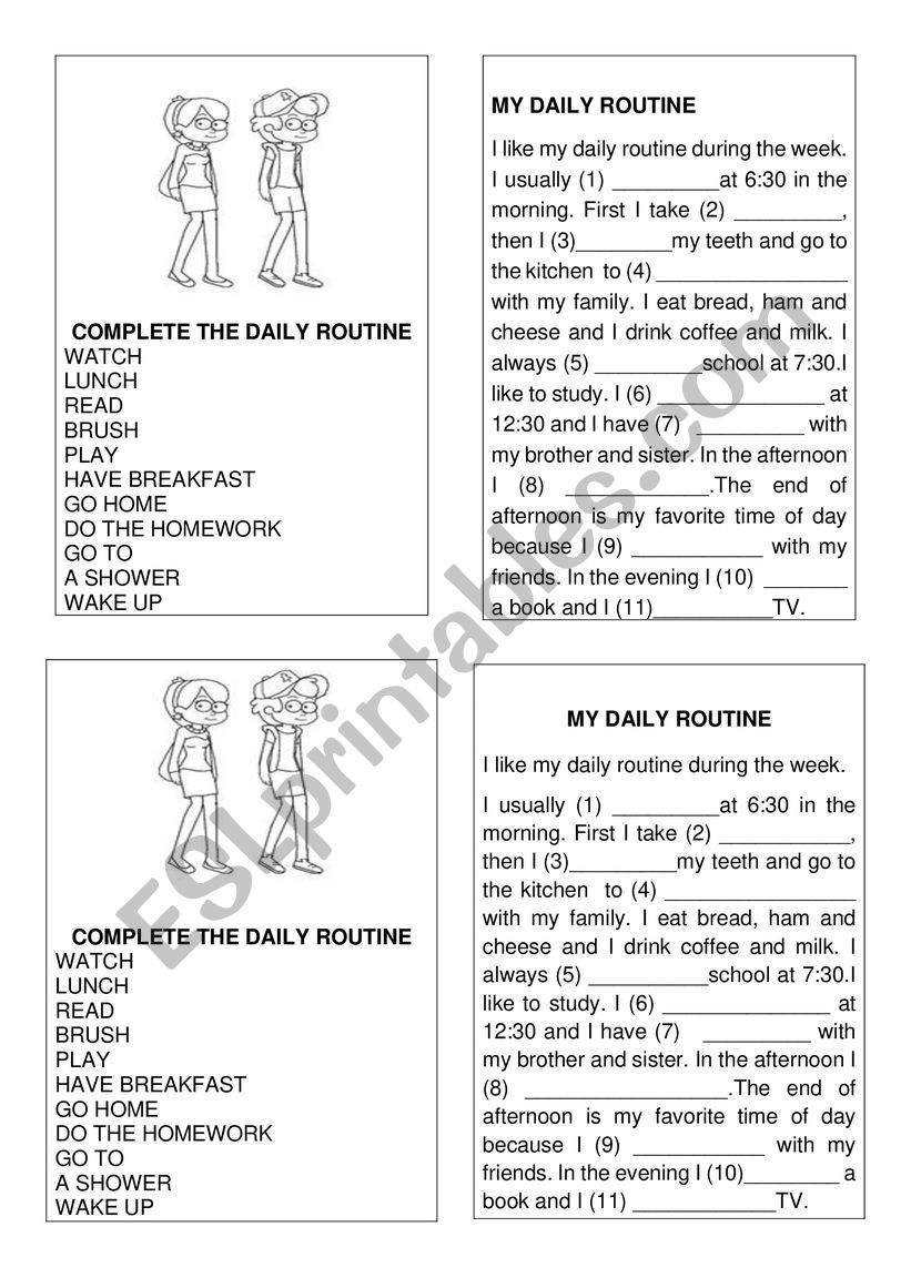 Daily routine worksheet