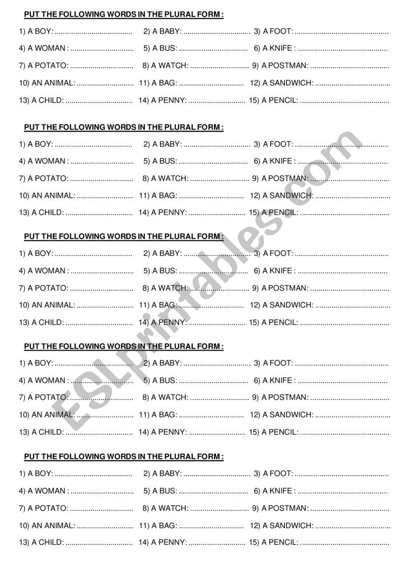 irregular plurals worksheet