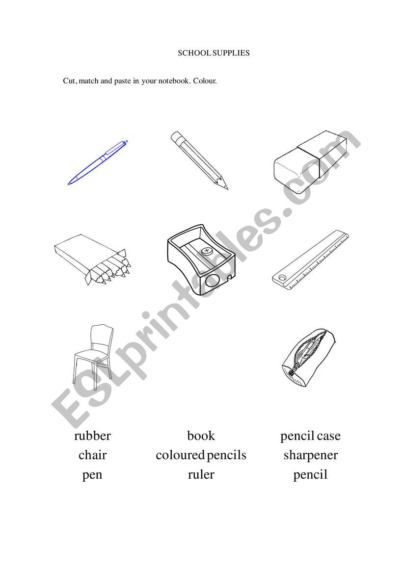 School supplies (cut and match)