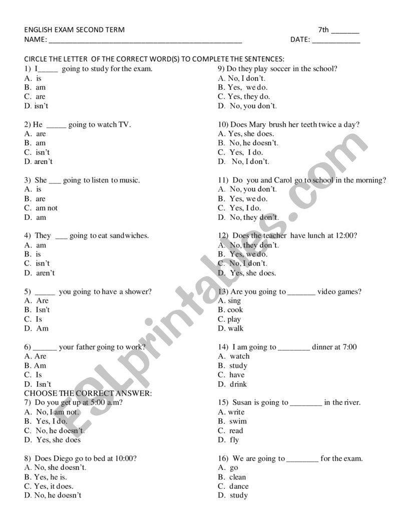 Exam Simple Present Tense worksheet