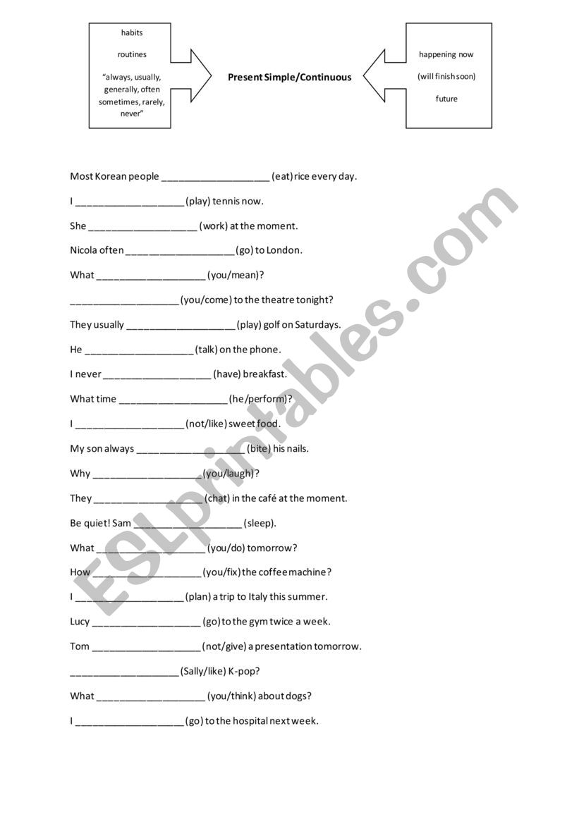 Simple Present/Continuous worksheet