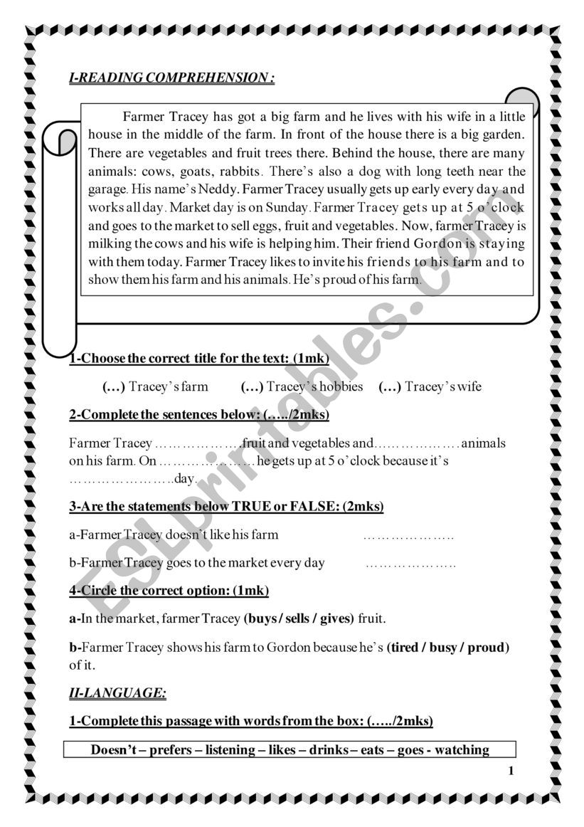 6th Grade test worksheet