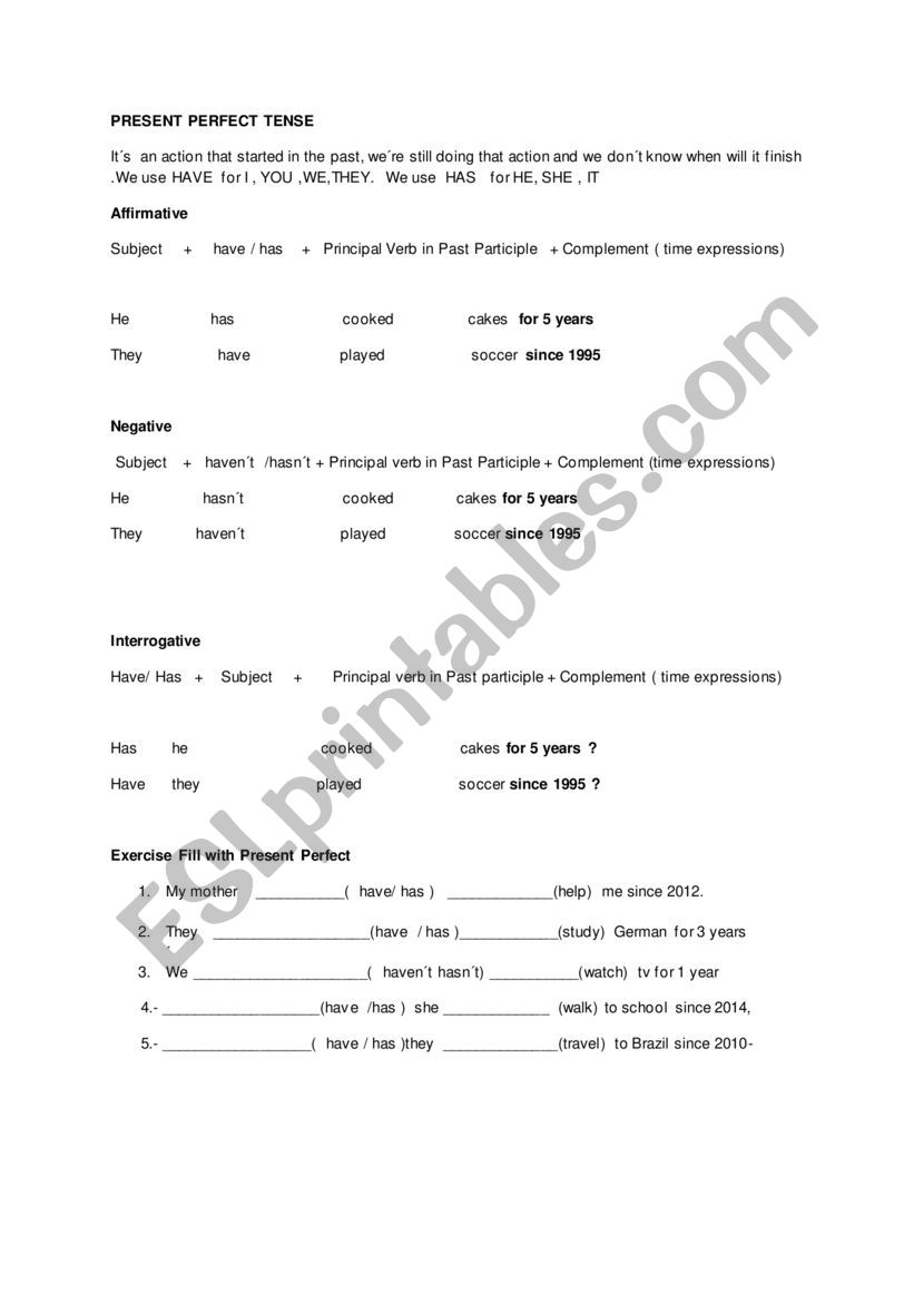 present perfect explanatiom worksheet