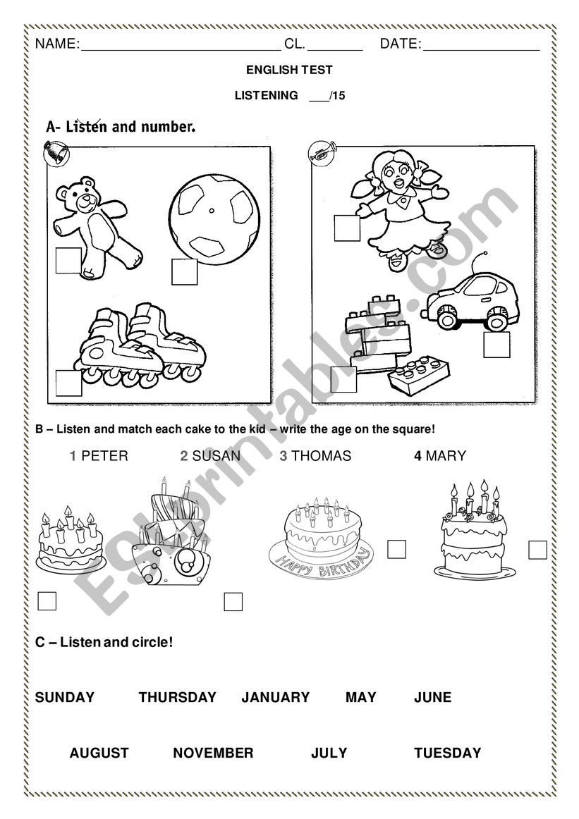 Test for kids worksheet