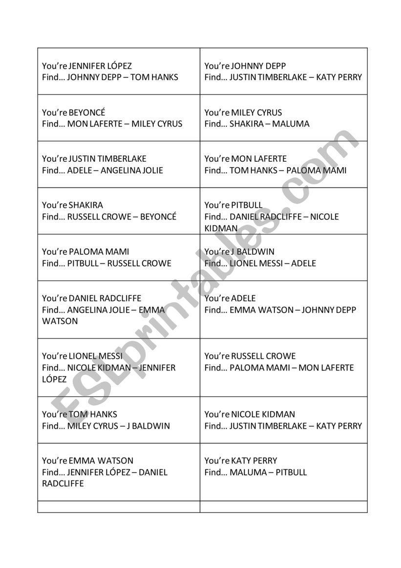 Find who... worksheet