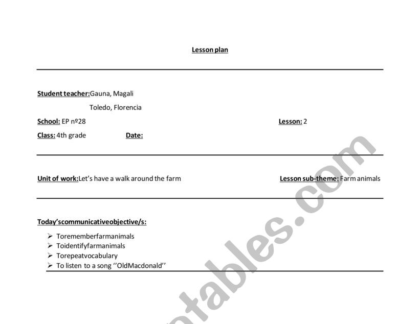 Lesson plan worksheet