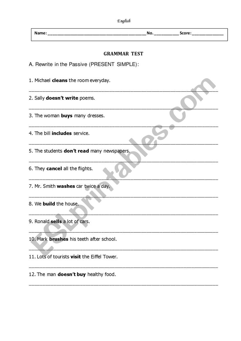 grammar test on Passive Voice (Present / Past Simple)