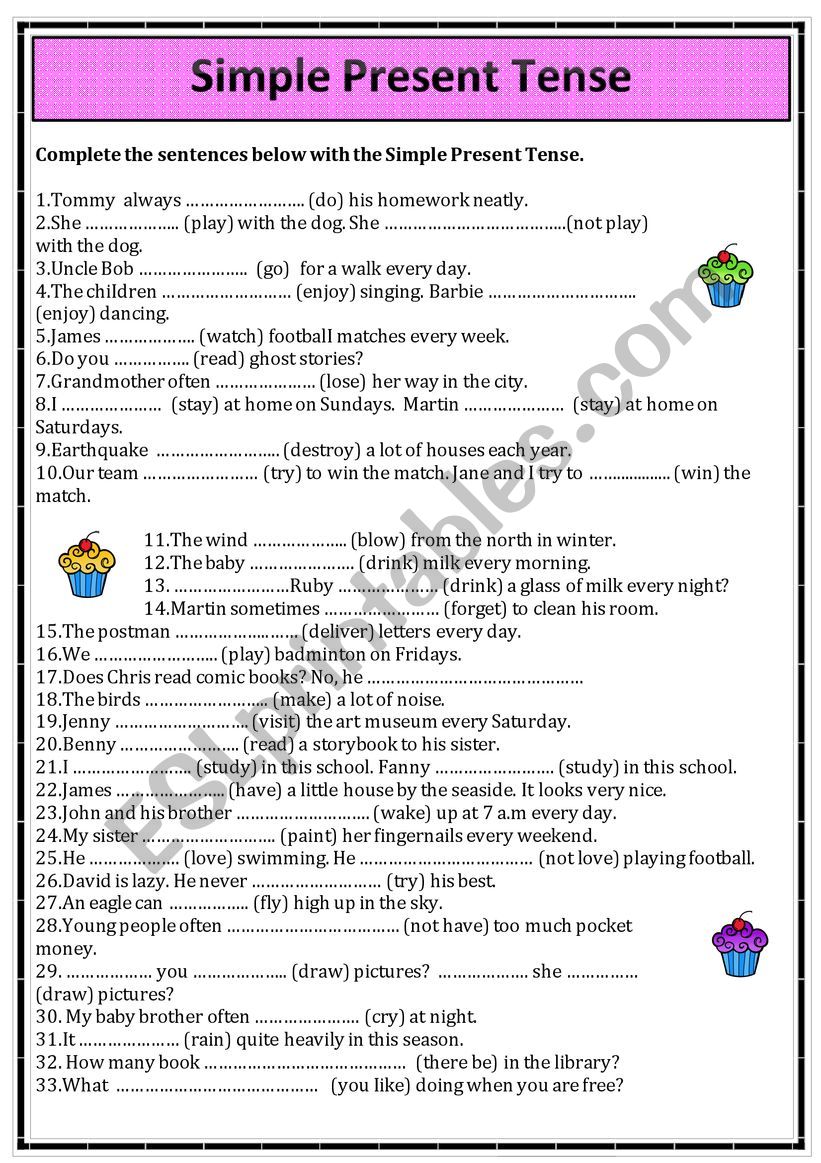 Present Simple Worksheet worksheet