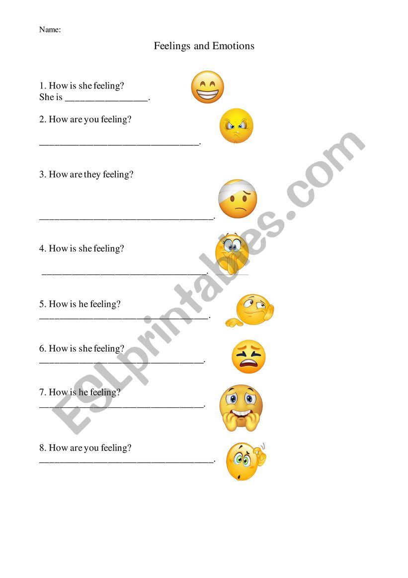 Feelings and emotions worksheet