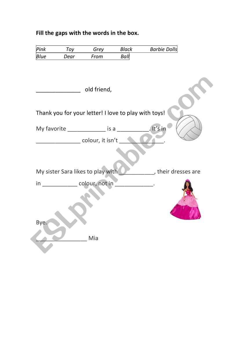 TOYS - a letter worksheet