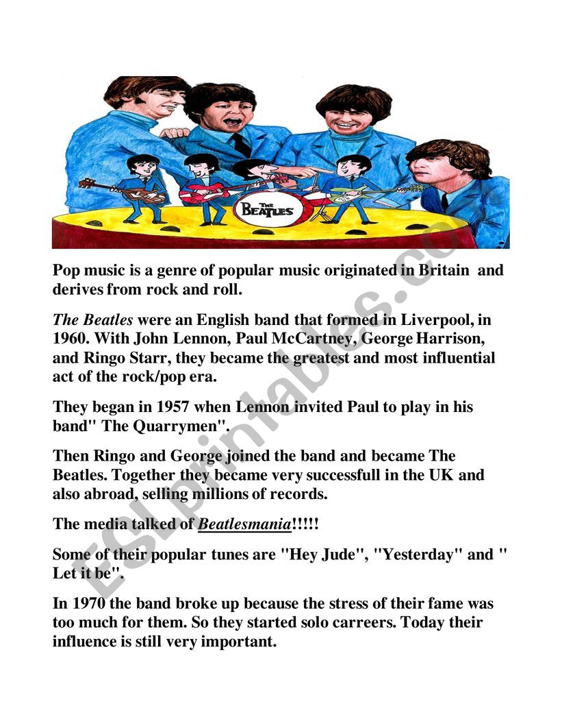 Pop music - ESL worksheet by Teacher Lella