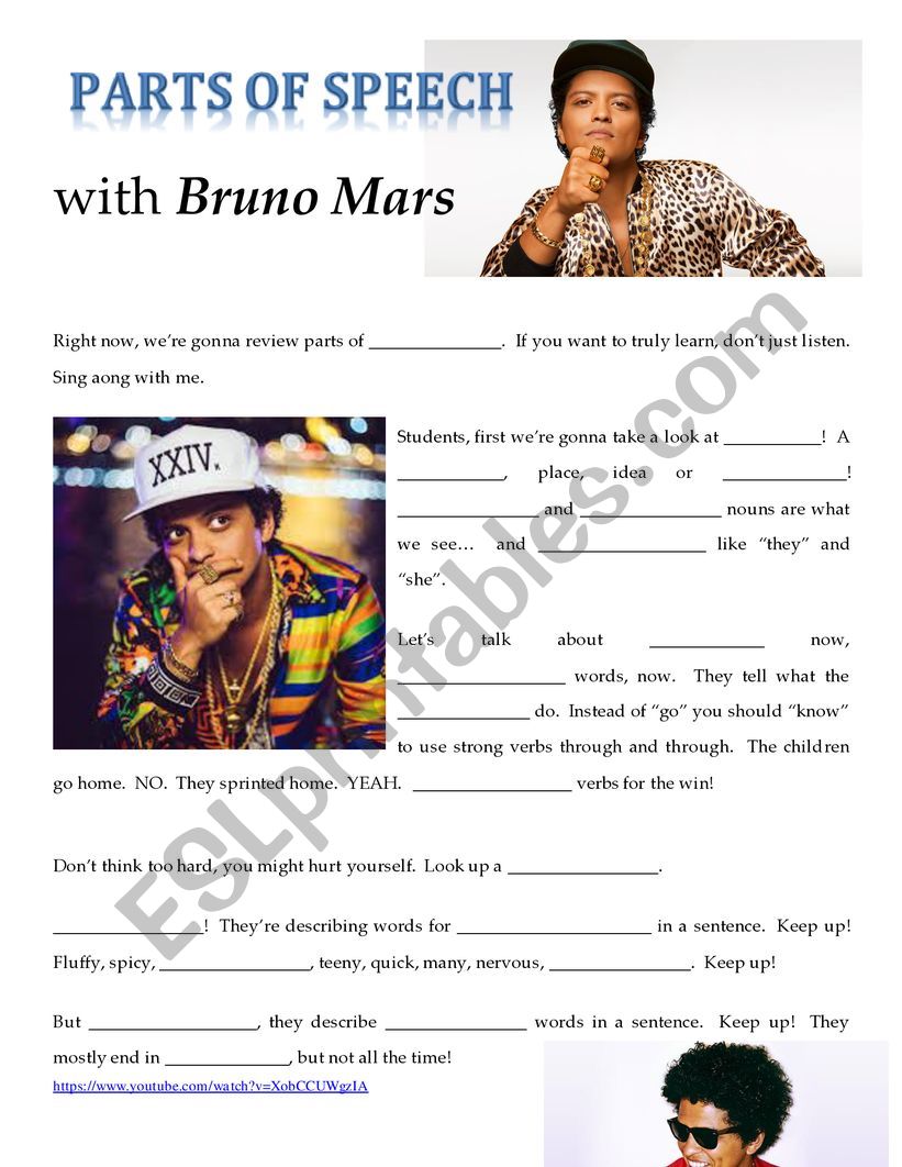 Parts of Speech with Bruno Mars Youtube Listening Task
