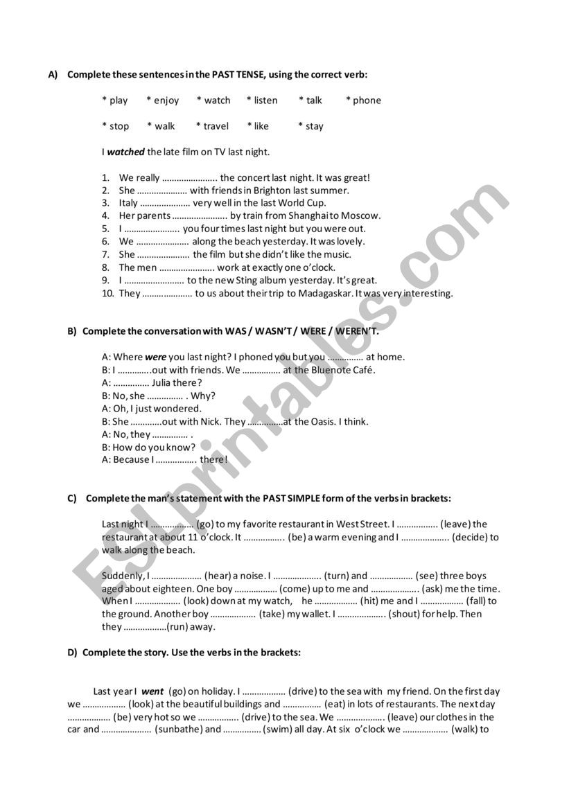 Past Tense Exercises worksheet