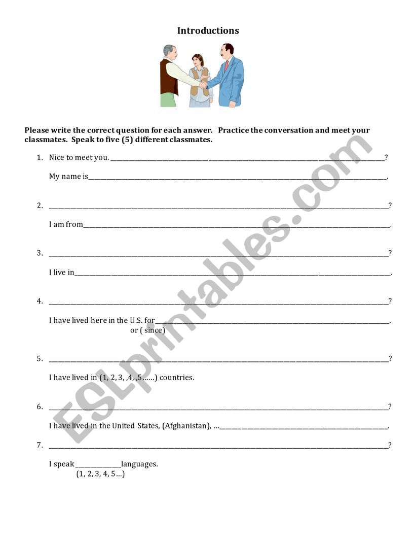 Introductions worksheet