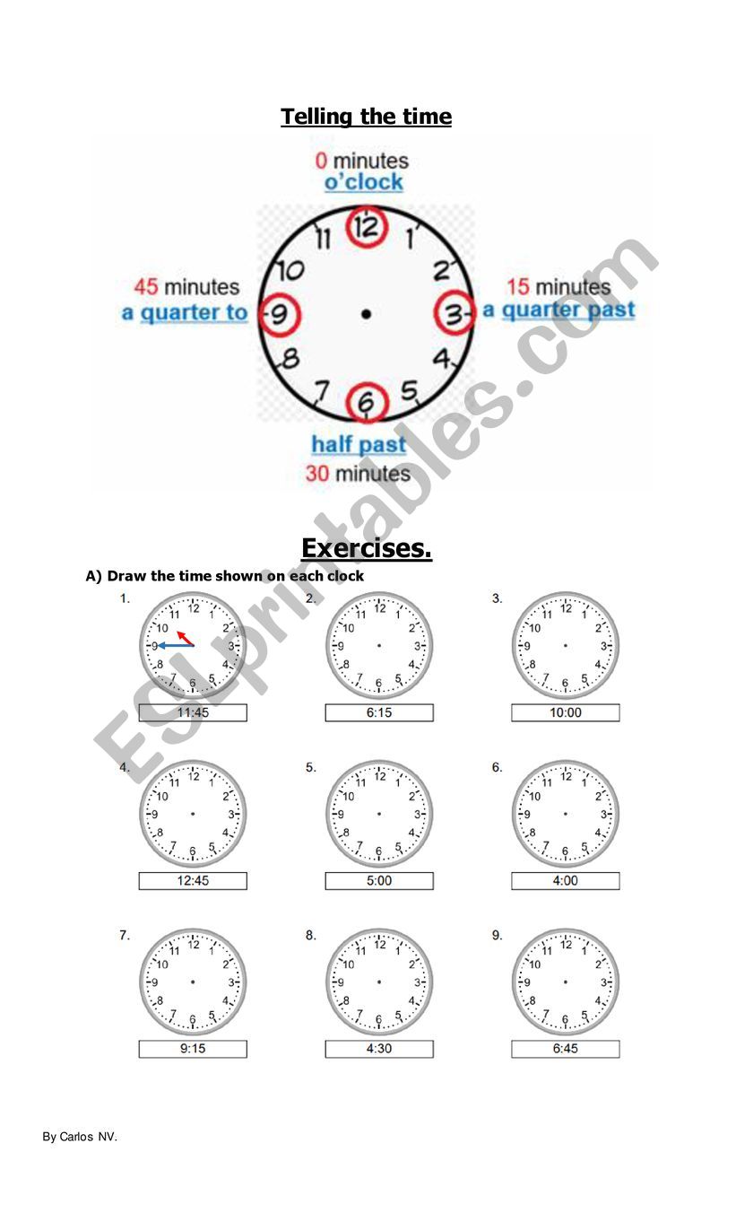 Telling the time worksheet