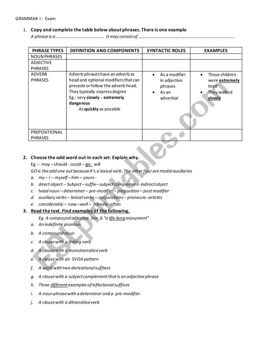 GRAMMAR TEST worksheet