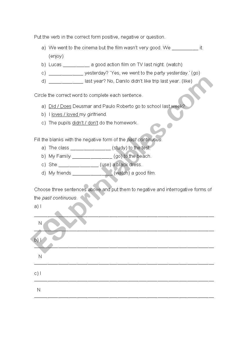 Past tense worksheet