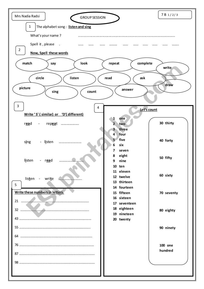 numbers, the alphabet worksheet