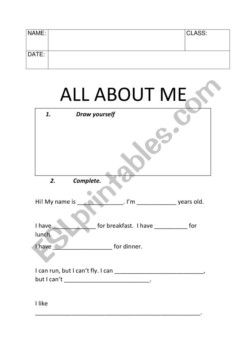 ALL ABOUT ME worksheet
