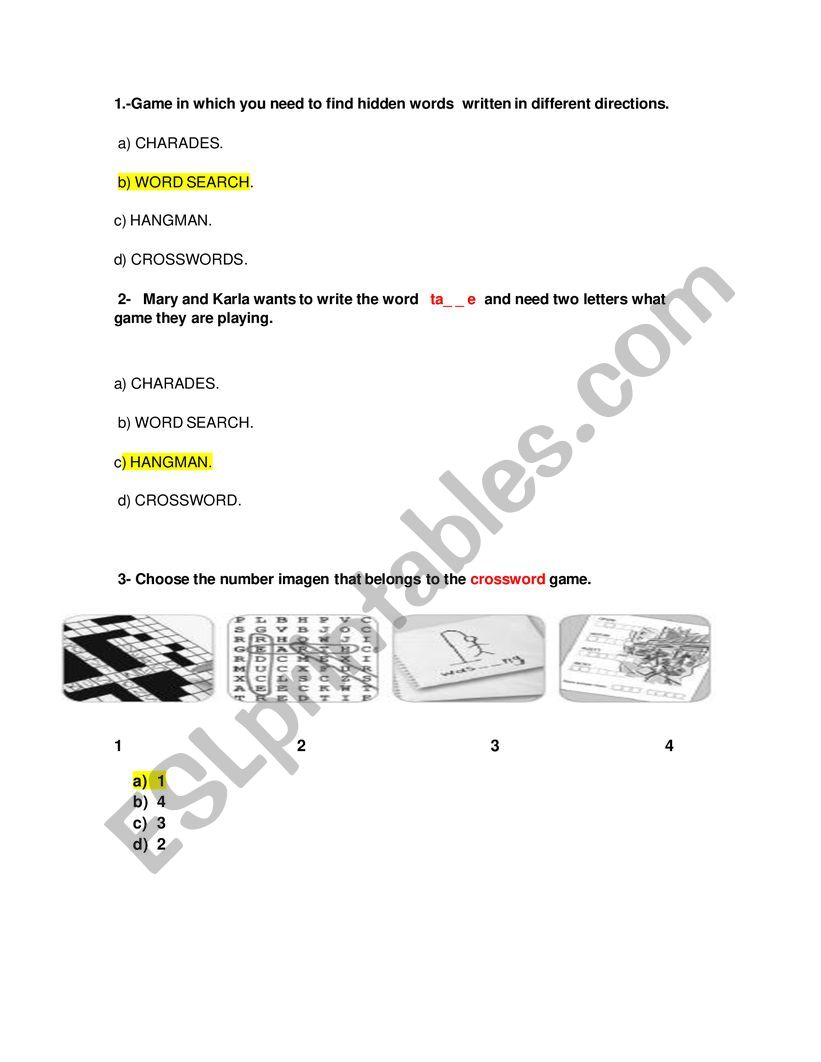 test worksheet