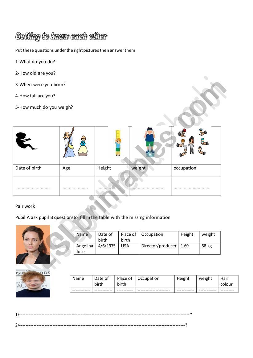 getting to know each other worksheet