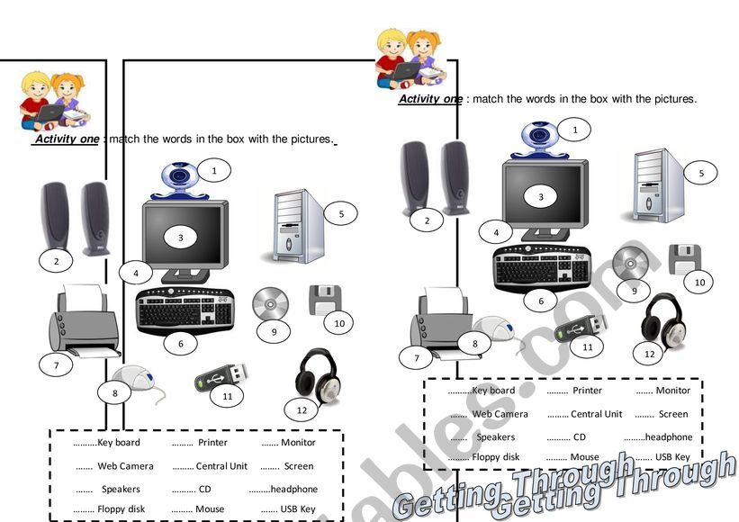 computer parts  worksheet