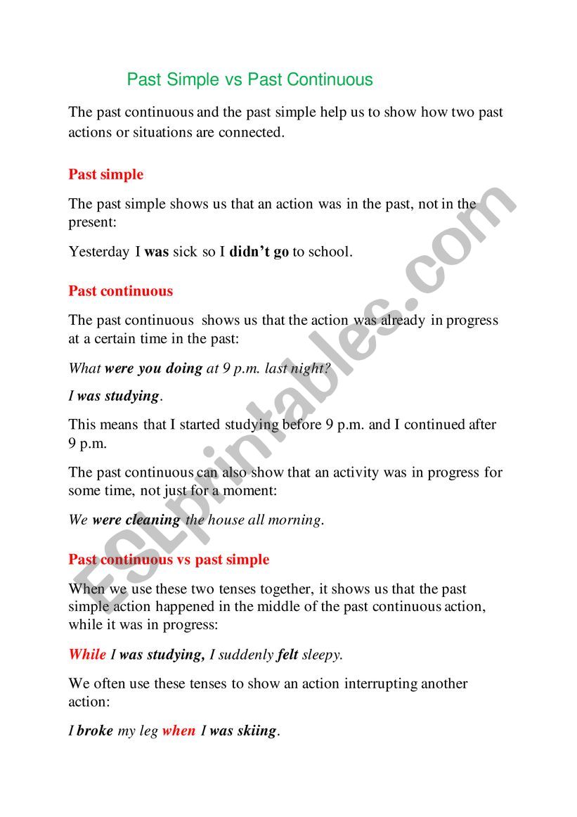 Past simple vs past continuous