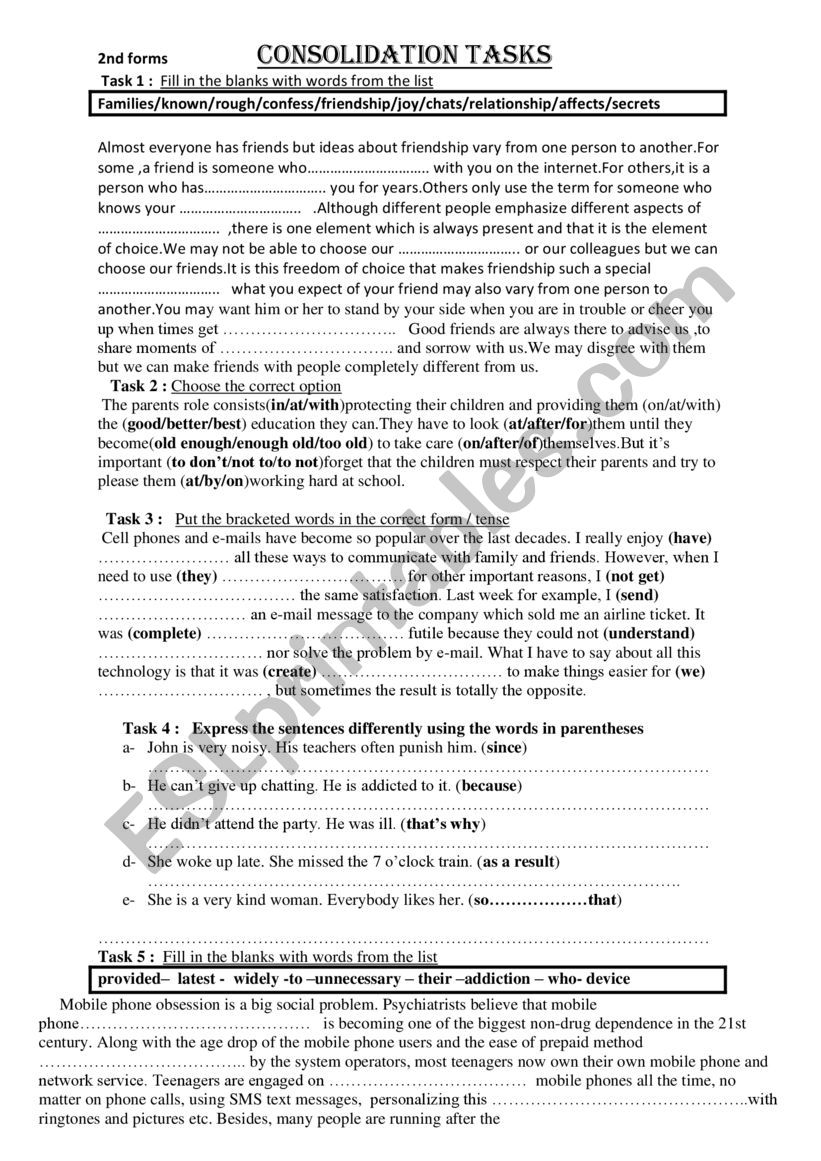consolidation tasks worksheet