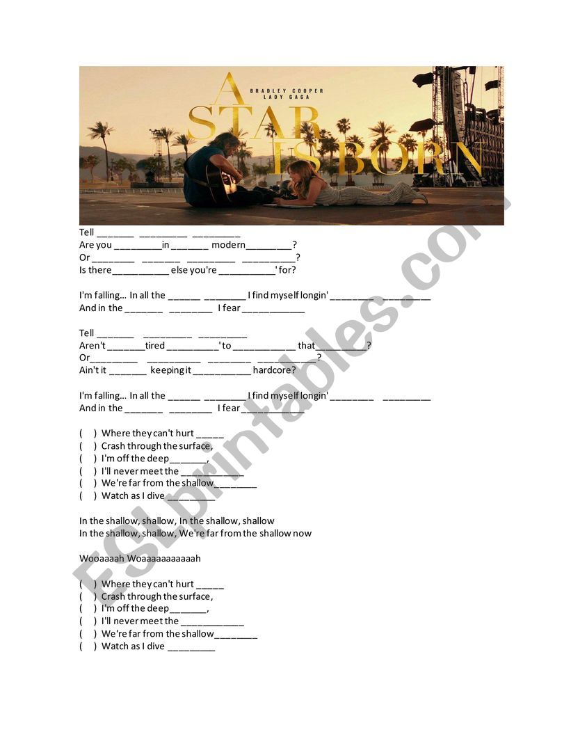 A Song worksheet