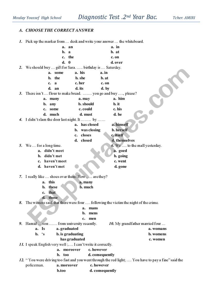 grammar review worksheet