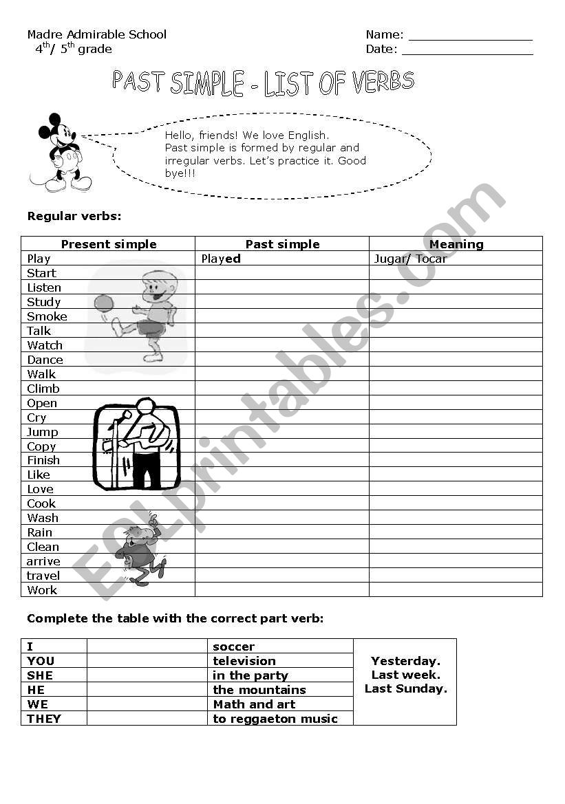 past simple  worksheet