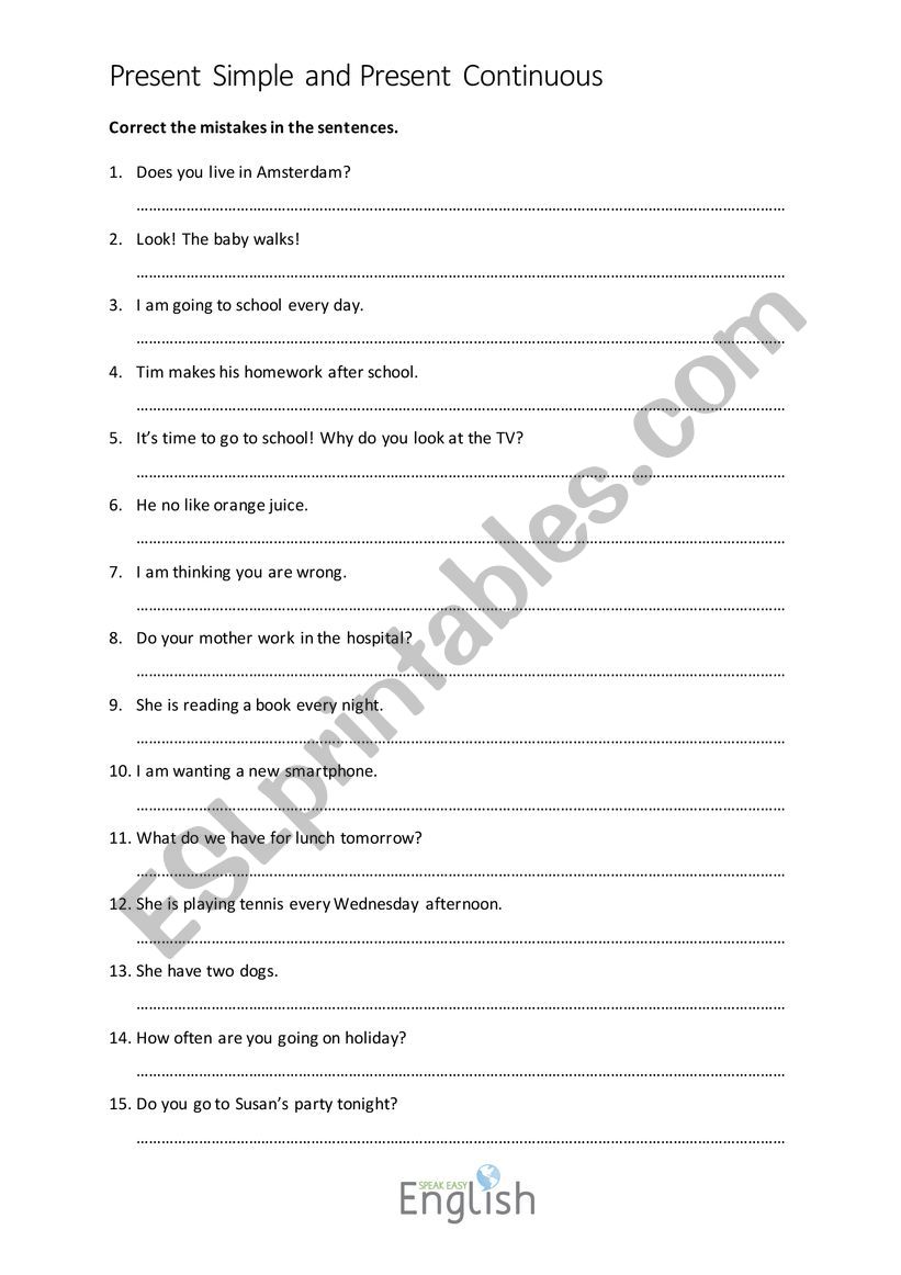 Present Continuos worksheet