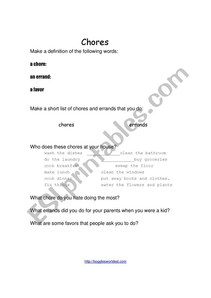 chores worksheet