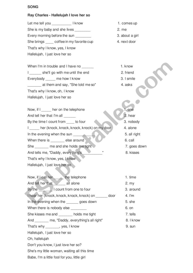 Song of Ray Charles worksheet