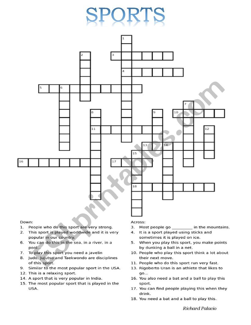 Sports Crossword worksheet