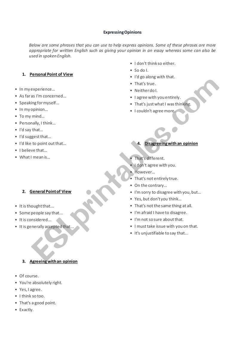 Expressing Opinions worksheet