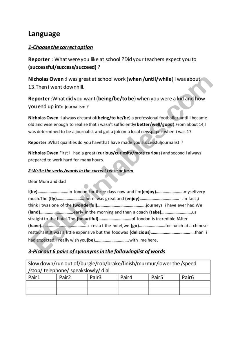 language exam for first year sts