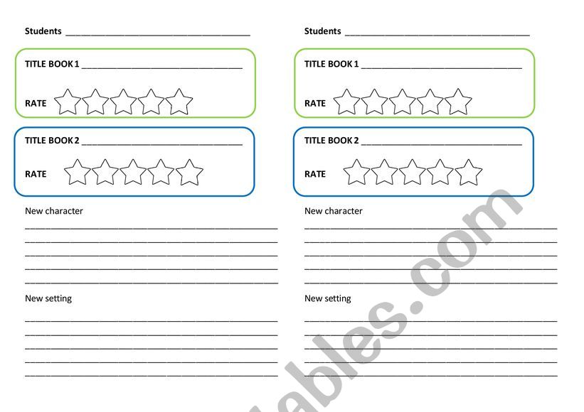 Rate your book worksheet